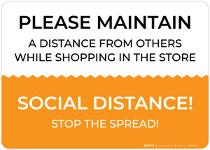 Please Maintain A Distance From Others While Shopping Landscape - Wall Sign