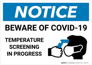 Notice: Beware Of COVID-19 Temperature Screening with Icon Landscape - Wall Sign
