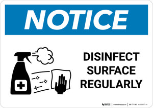 Notice: Disinfect Surface Regularly with Icon Landscape - Wall Sign