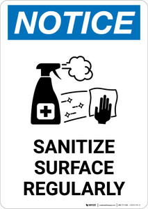 Notice: Sanitize Surface Regularly with Icon Portrait - Wall Sign Notice: Sanitize Surface Regularly with Icon Portrait - Wall Sign