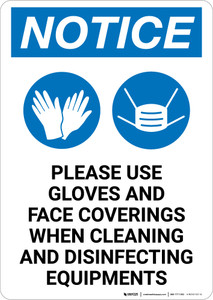 Notice: Use Gloves And Face Coverings When Disinfecting with Icons Portrait - Wall Sign