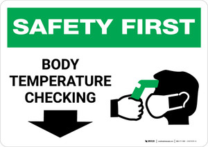 Safety First: Body Temperature Checking Down with Icon Landscape - Wall Sign