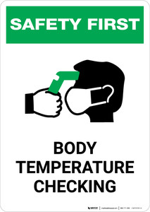 Safety First: Body Temperature Checking with Icon Portrait - Wall Sign