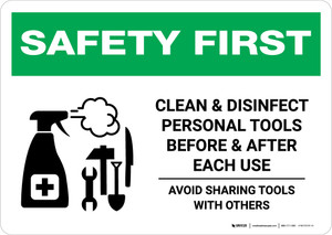 Safety First: Clean Disinfect Personal Tools Avoid Sharing with Icon Landscape - Wall Sign