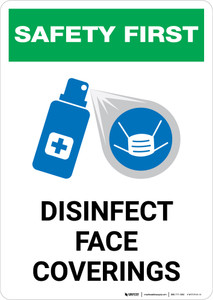 Safety First: Disinfect Face Coverings with Icon Portrait - Wall Sign