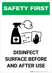 Safety First: Disinfect Surface Before and After Use with Icon Portrait - Wall Sign