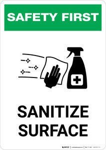 Safety First: Sanitize Surface with Icon Portrait - Wall Sign