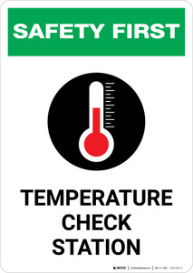 Safety First: Temperature Check Station with Icon Portrait - Wall Sign