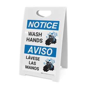 Notice: Wash Hands Bilingual Spanish with Icon Portrait - A-Frame Sign