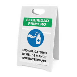 Safety First: Mandatory Use Of Anti-Bacterial Hand Gel Spanish With Icon Portrait - A-Frame Sign