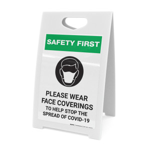 Safety First: Please Wear Face Coverings COVID-19 with Icon Portrait - A-Frame Sign