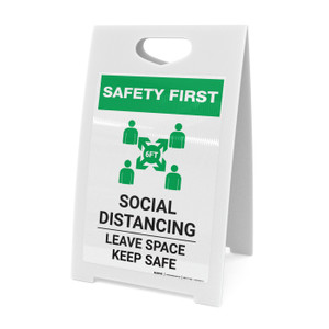 Safety First: Social Distancing Leave Space Keep Safe with Icon Portrait - A-Frame Sign