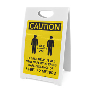 Caution: Please Help Us All Stay Safe By Keeping 2m Distance with Icon Portrait - A-Frame Sign