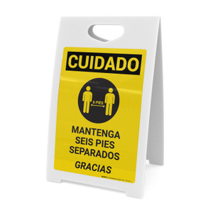 Caution: Please Maintain 6 Feet Spanish with Icon Portrait - A-Frame Sign Caution: Please Maintain 6 Feet Spanish with Icon Portrait - A-Frame Sign