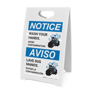 Notice: Wash Your Hands Avoid Contamination Bilingual Spanish with Icon Portrait - A-Frame Sign