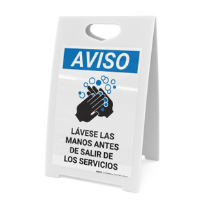 Notice: Wash Your Hands Before Leaving Restroom Spanish with Icon Portrait - A-Frame Sign