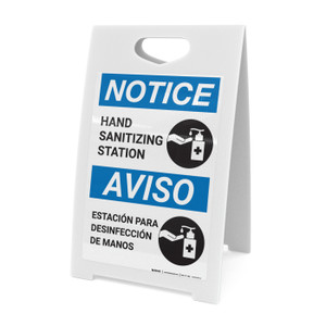 Notice: Hand Sanitizing Station Bilingual Spanish with Icon Portrait - A-Frame Sign