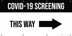COVID-19 Screening This Way Right Arrow - Banner
