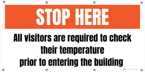 Stop Here All Visitors Are Required To Check Their Temperature - Banner