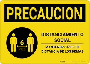 Caution Precaucion: Social Distancing 6ft. Spanish with Icon Landscape - Wall Sign