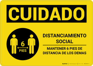 Caution: Social Distancing 6ft. Spanish with Icon Landscape - Wall Sign