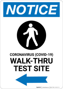 Notice: Coronavirus Walk-Thru Test Site Right with Icon Portrait - Wall Sign