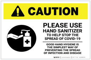 Caution: Please Use Hand Sanitizer - Good Hand Hygiene with Icon Landscape - Label