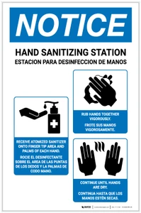 Notice: Bilingual Spanish Hand Sanitizing Station How To with Icons Portrait - Label
