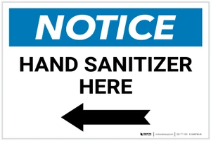 Notice: Hand Sanitizer Here Left Arrow Landscape - Label