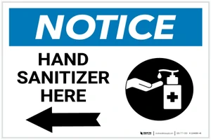 Notice: Hand Sanitizer Here Left Arrow with Icon Landscape - Label