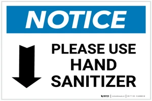 Notice: Please Use Hand Sanitizer Down Arrow Landscape - Label