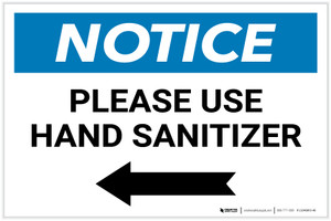 Notice: Please Use Hand Sanitizer Left Arrow Landscape - Label
