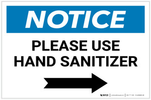 Notice: Please Use Hand Sanitizer Right Arrow Landscape - Label