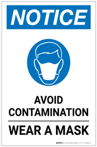 Notice: Avoid Contamination Wear a Mask with Icon Portrait - Label