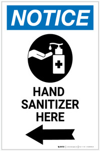 Notice: Hand Sanitizer Here Left Arrow with Icon Portrait - Label