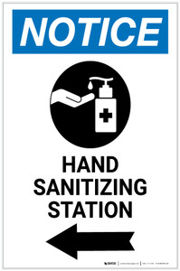 Notice: Hand Sanitizing Station Left Arrow with Icon Portrait - Label