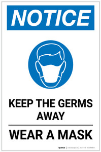 Notice: Keep the Germs Away - Wear a Mask with Icon Portrait - Label