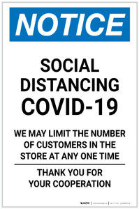 Notice: Social Distancing COVID-19 We May Limit the Number of Customers Portrait - Label