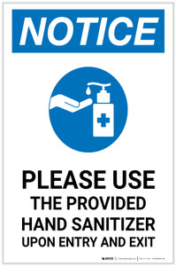 Notice: Please Use Provided Sanitizer Upon Entry and Exit with Icon Portrait - Label