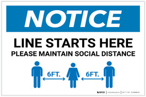 Notice: Line Starts Here Maintain Social Distancing Landscape - Label