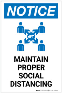 Notice: Maintain Proper Social Distancing with Icon Portrait - Label