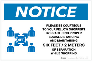 Notice: Please Be Courteous Social Distancing with Icon Landscape - Label