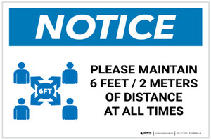 Notice: Please Maintain 6 Feet of Distance at All Times with Icon Landscape - Label