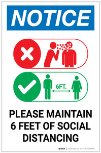 Notice: Please Maintain 6 Feet of Social Distancing with Icons Landscape - Label