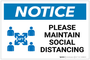 Notice: Please Maintain Social Distancing with Icon Landscape - Label