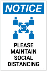 Notice: Please Maintain Social Distancing with Icon Portrait - Label