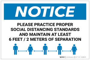 Notice: Please Practice Proper Social Distancing Standards with Icon Landscape - Label