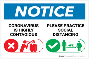 Notice: Please Practice Social Distancing with Icons Landscape - Label