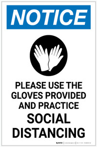 Notice: Please Use the Gloves Provided and Practice Social Distancing with Icon Portrait - Label