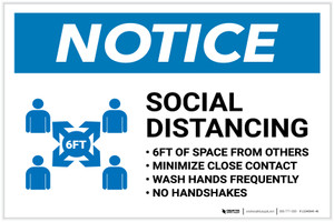 Notice: Social Distancing 6ft of Space From Others with Icon Landscape - Label